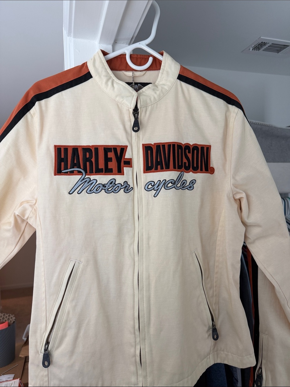 Harley-Davidson Cream Jacket with Orange and Black Accents